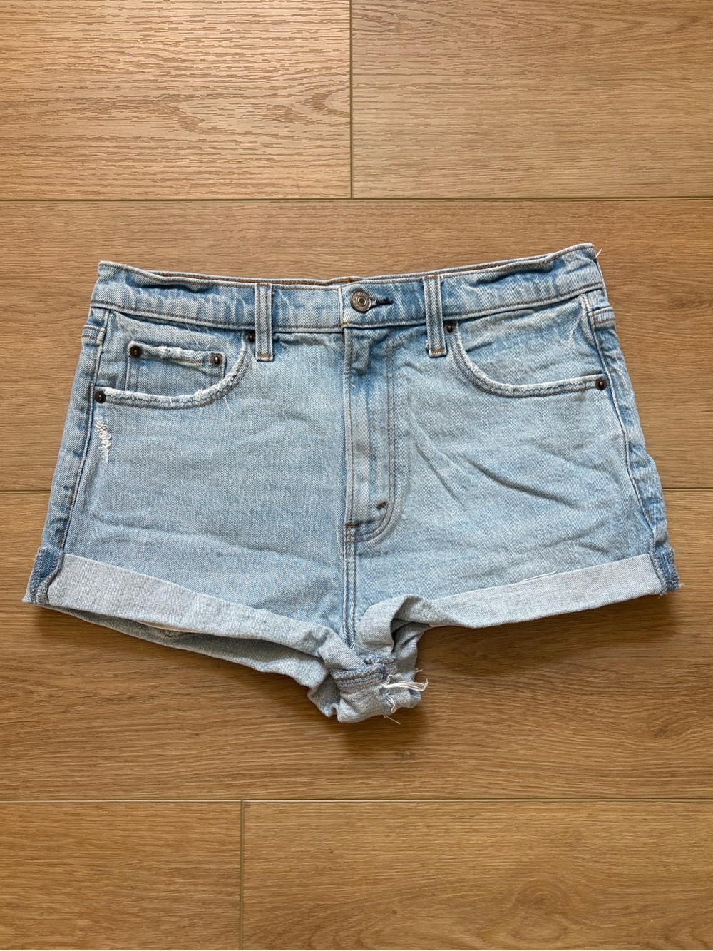 Abercrombie & Fitch Light Blue Rolled Hem Denim Shorts